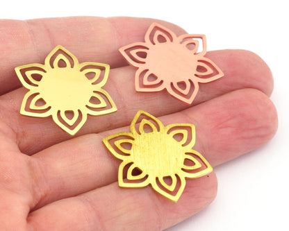 Flower Shape 28.5x25mm raw brass - Brushed Brass - raw copper no hole charms findings 4310-220