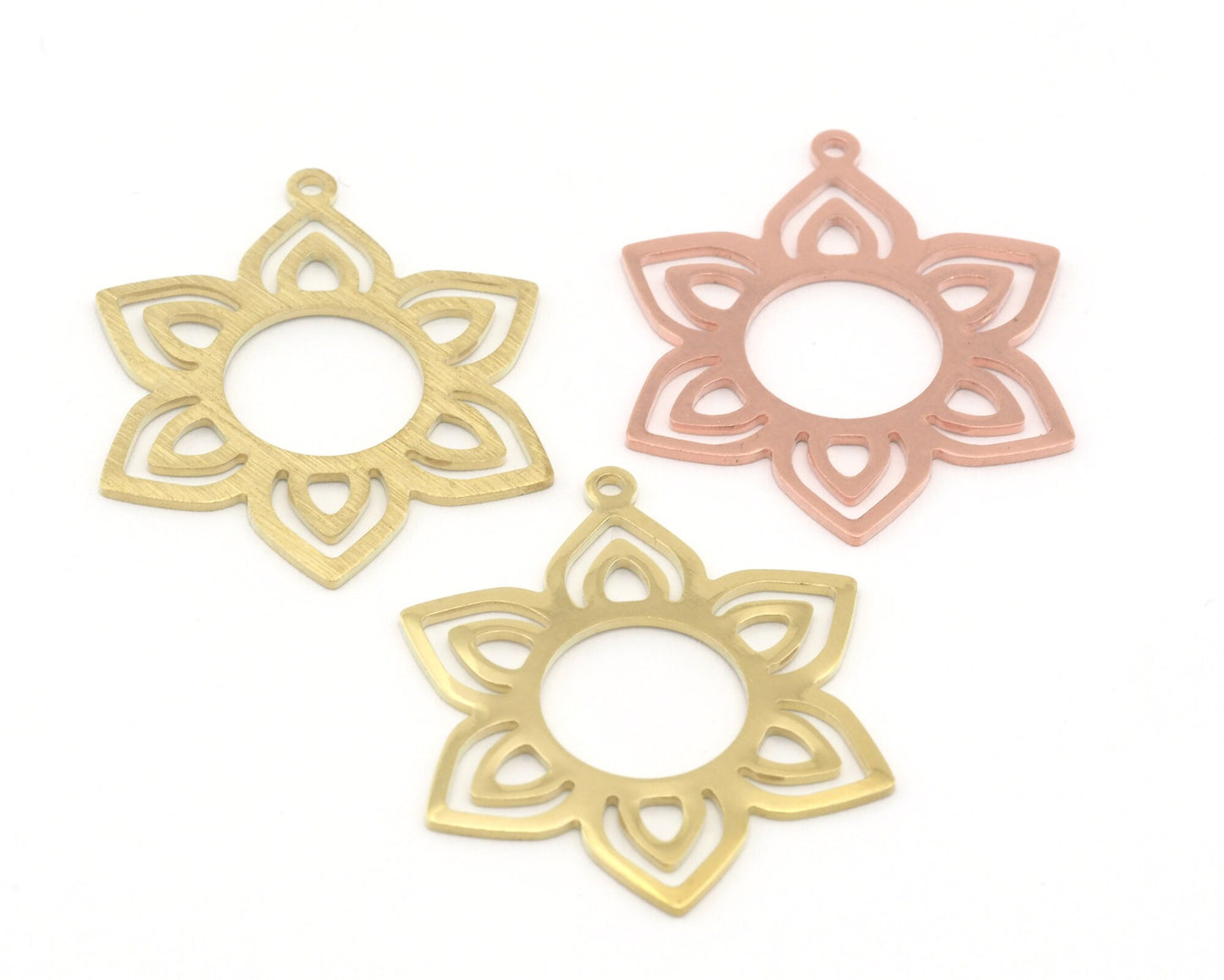 Flower Shape 31x25mm raw brass - Brushed Brass - Raw Copper 1 hole charms findings 4311-155