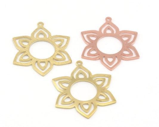 Flower Shape 31x25mm raw brass - Brushed Brass - Raw Copper 1 hole charms findings 4311-155