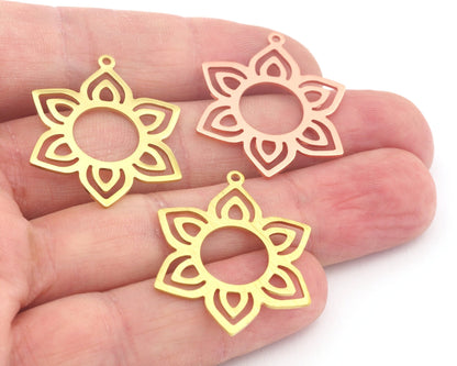 Flower Shape 31x25mm raw brass - Brushed Brass - Raw Copper 1 hole charms findings 4311-155