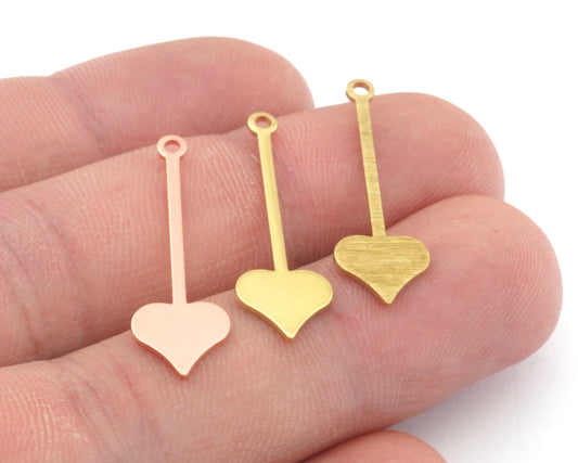 Heart Spade Pendant Charms (30x9.5mm) Raw Brass, Brushed Brass, Copper S91