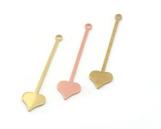 Heart Spade Pendant Charms (40x9.5mm) Raw Brass, Brushed Brass, Copper S92