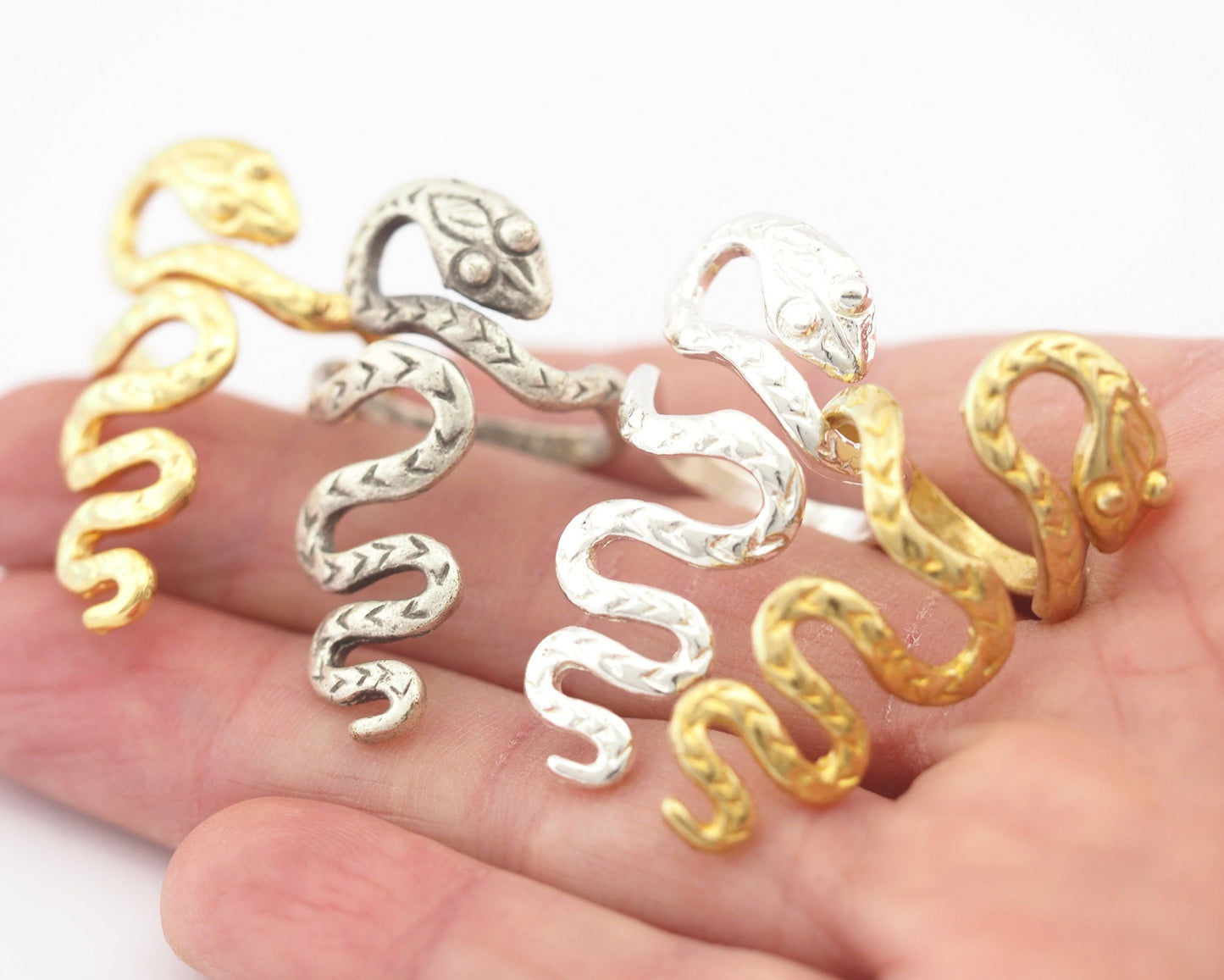 Snake Ring Statement Animal Adjustable Raw Brass - Antique silver - Shiny silver - Shiny gold plated 4005