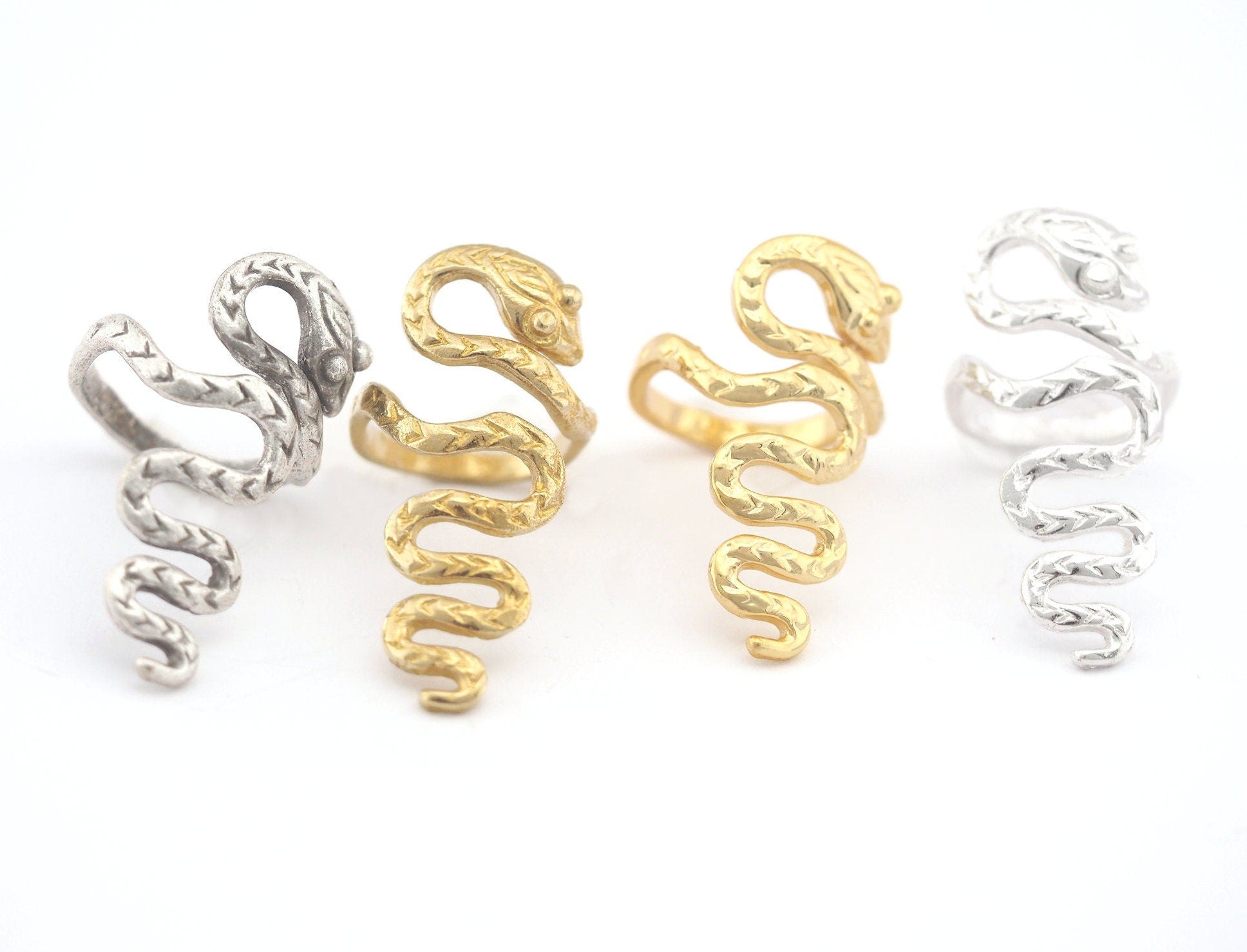 Snake Ring Statement Animal Adjustable Raw Brass - Antique silver - Shiny silver - Shiny gold plated 4005
