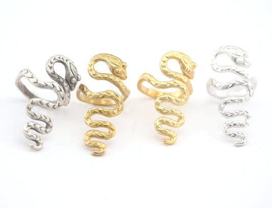 Snake Ring Statement Animal Adjustable Raw Brass - Antique silver - Shiny silver - Shiny gold plated 4005