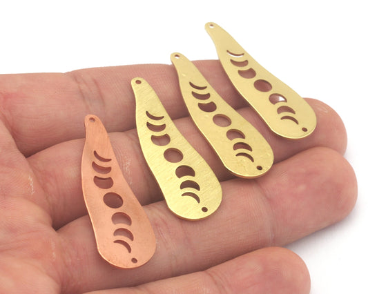 Irregular Oval Drop Moon Statements Pendant Copper - Raw Brass 14x43mm 2 holes Charms findings