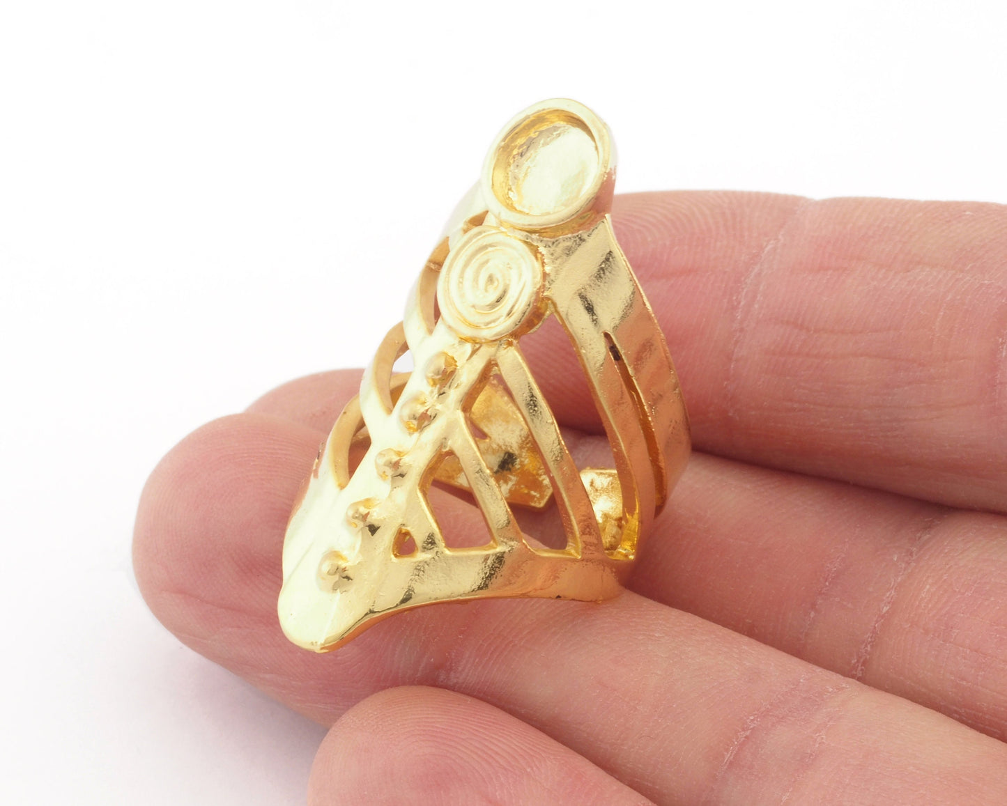 Swirl Ring Adjustable Ring Bezel - 6mm Setting Shiny Gold Plated brass (17.5mm 7.5US inner size - Adjustable ) OZ4587 37mm