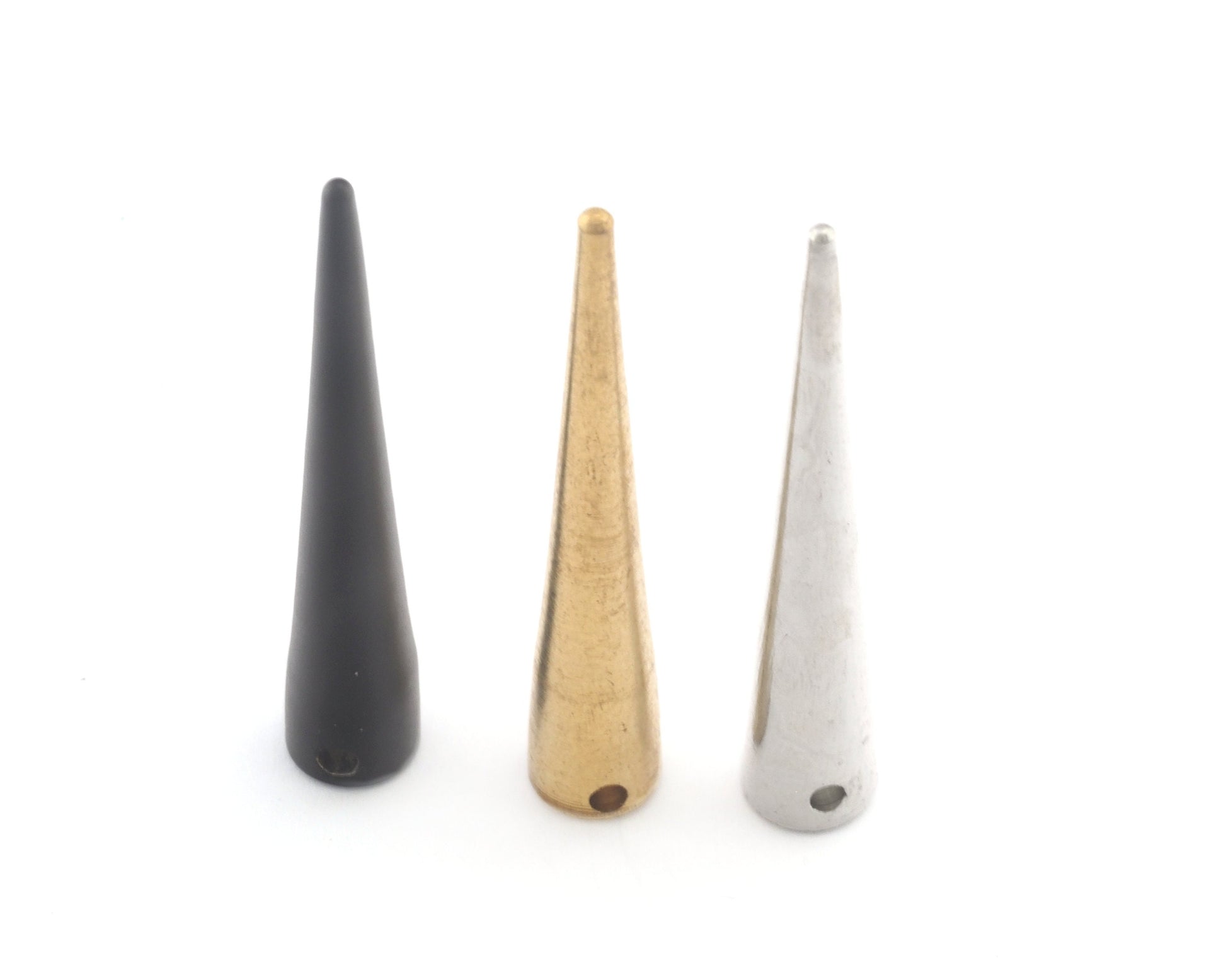 Brass Long Cone Spike 7x39mm 9/32"x1 9/16" finding spacer Raw, Nickel free silver tone or Black painted (1,5mm 1/16" 15 gauge hole ) oz1141