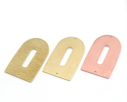 Rectangle Semi Circle 20x35mm Copper - Raw Brushed brass 2 holes charms findings S189-423