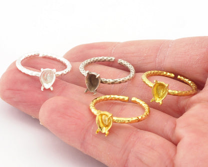 Pear Hammered Ring Base Adjustable Ring Bezel Raw Brass - Shiny silver - Antique silver - Shiny gold plated (8x6mm blank) OZ4571