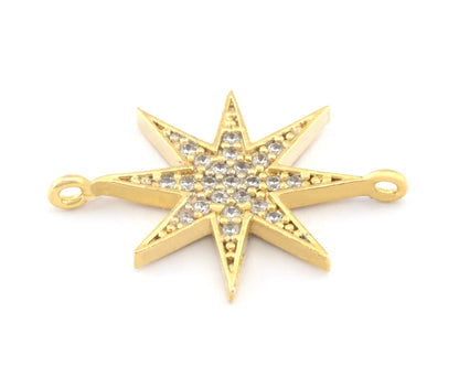 Micro Pave North Star Rhinestone Pendant 25mm gold plated alloy with 2 ring 710