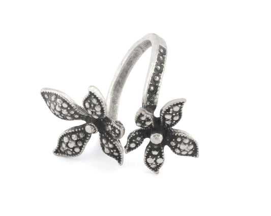 Flowers Adjustable Ring Antique Silver Plated brass (19mm 9US inner size) OZ2827