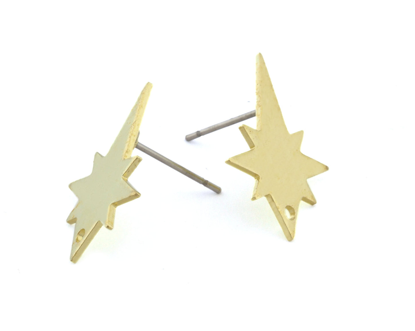 North star Earring Stud Posts with dangle hole , Raw brass , 20x15mm 4300