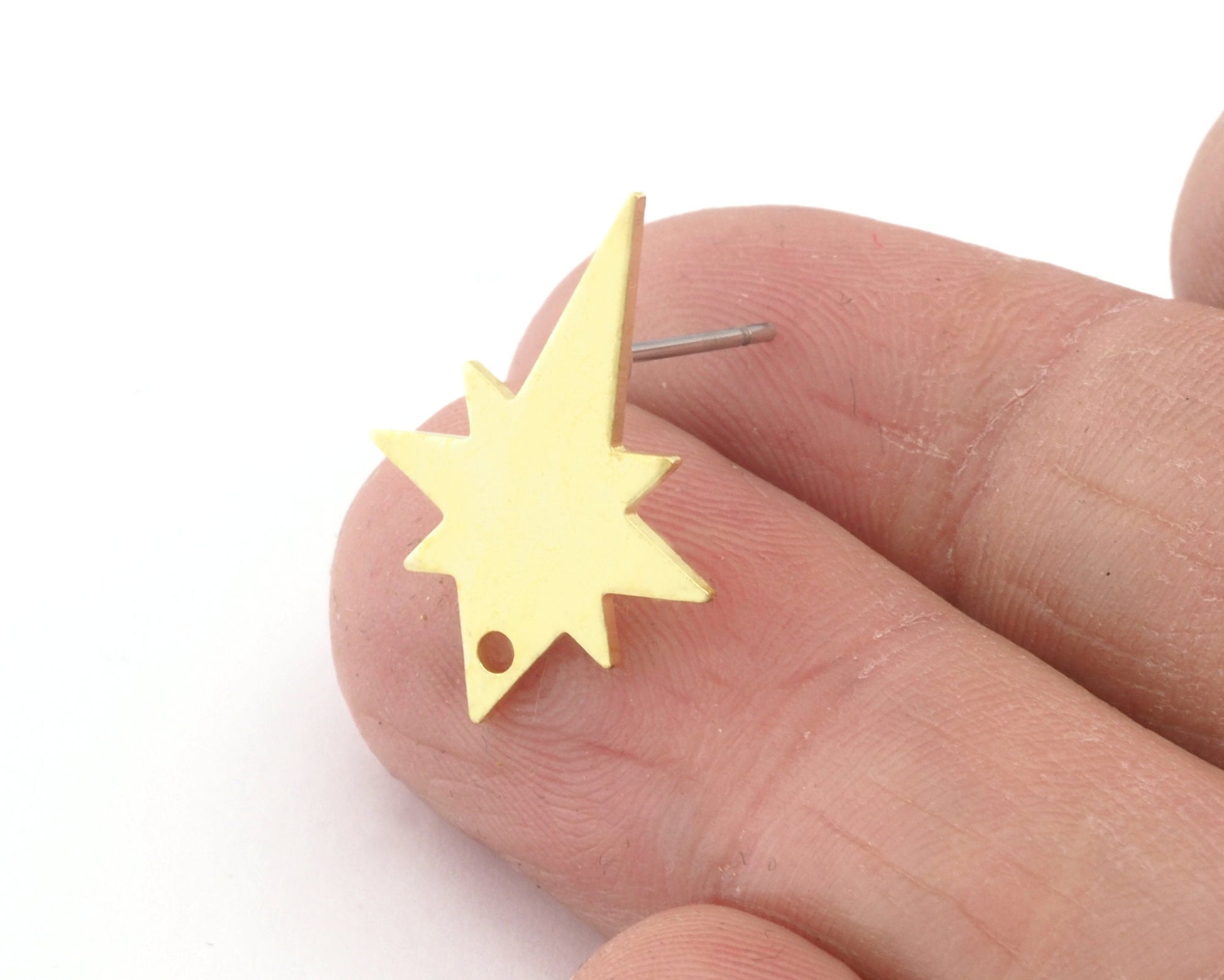 North star Earring Stud Posts with dangle hole , Raw brass , 20x15mm 4300