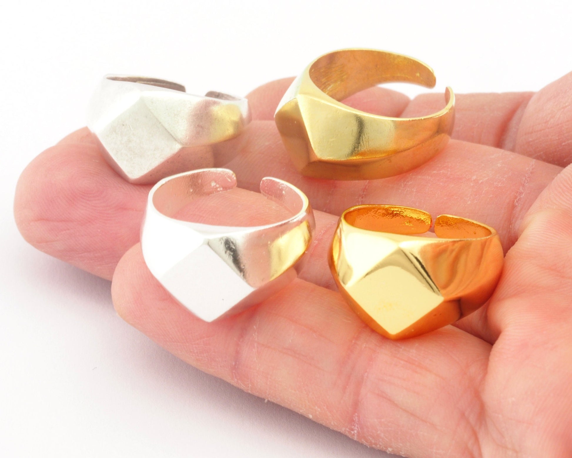 Domed Square Ring Statement Adjustable Raw Brass - Antique silver - Shiny silver - Shiny gold plated Rings 3380