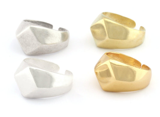 Domed Square Ring Statement Adjustable Raw Brass - Antique silver - Shiny silver - Shiny gold plated Rings 3380