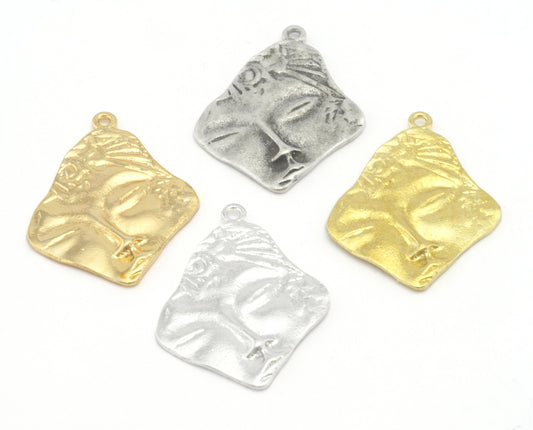 Face Mythological Pendant Gold, Silver Plated Raw Brass 34x27mm 4578