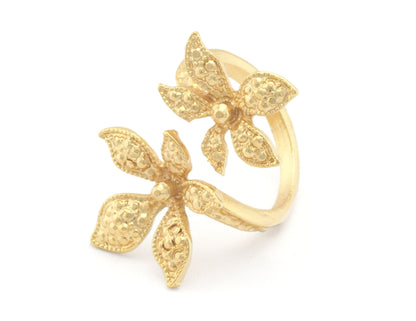 Flowers Adjustable Ring Shiny Gold Plated Brass (19mm 9US inner size) OZ2827