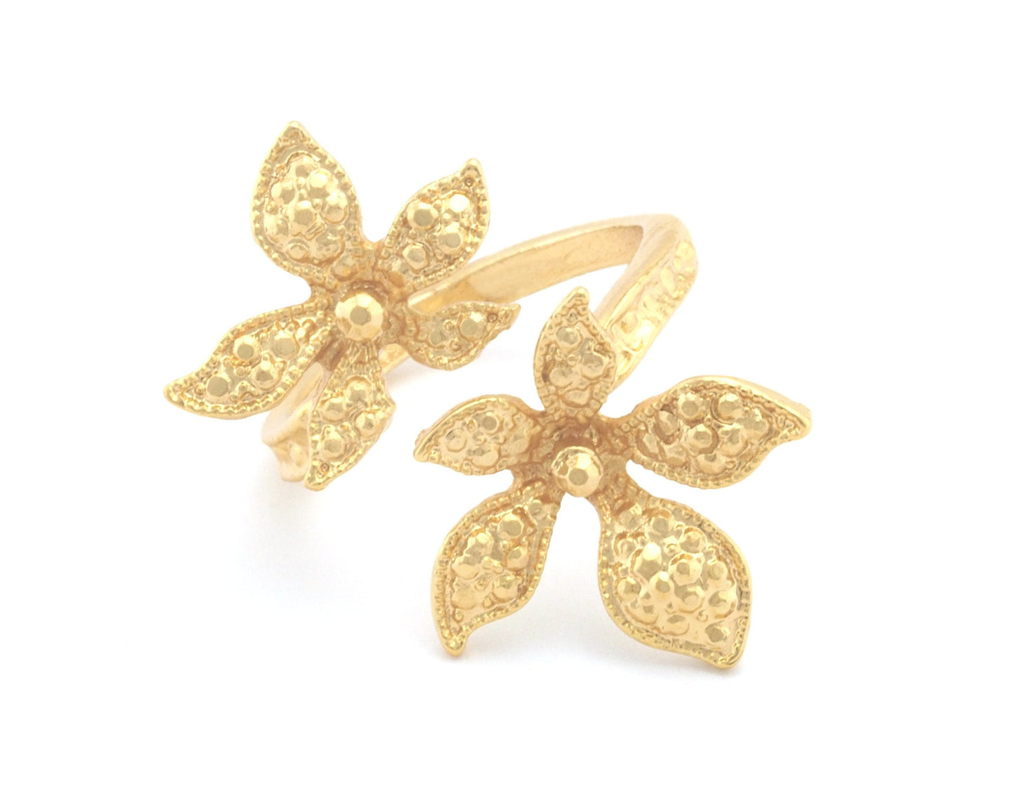 Flowers Adjustable Ring Shiny Gold Plated Brass (19mm 9US inner size) OZ2827