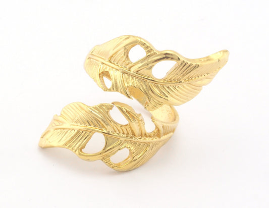 Wrap Leaf Ring Adjustable Shiny Gold Plated brass (20mm 10.5US inner size) OZ2632