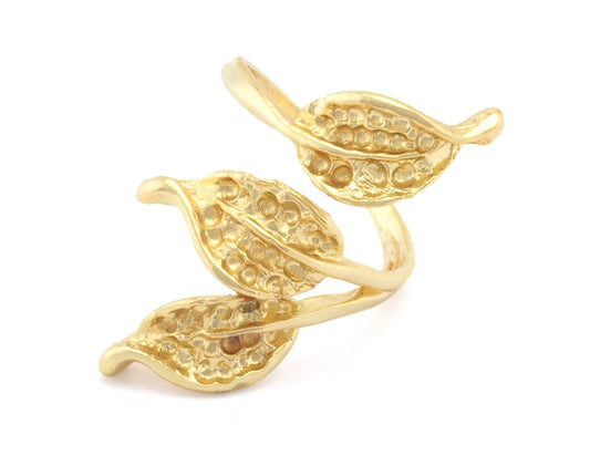 Leaves Ring Adjustable Blank Bezel Shiny Gold Plated Brass (19mm 9US inner size - Adjustable ) OZ2759