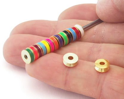 Rondelle Round Beads Enamel Charms Gold Plated Brass 7x2.5mm findings 3473
