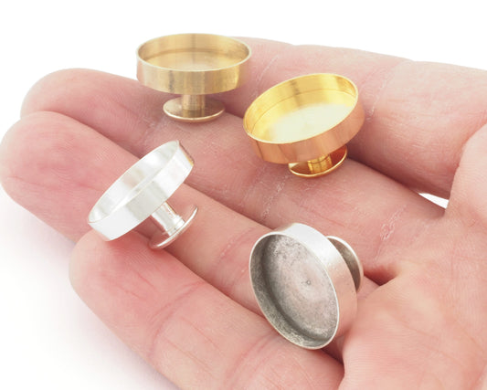 Cuff link blank bezel brass , 19x10.5mm 18mm setting Raw, Gold, Silver plated, S121