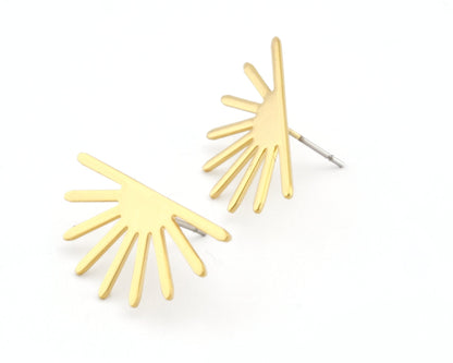 Sun Earring Stud Gold Plated brass Earring Posts, 25x13mm OZ4038