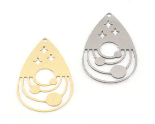 Drop Star Planet Charms Pendant Raw Brass, Stainless Steel 22x36mm 0.5 mm 1 hole Findings 4608