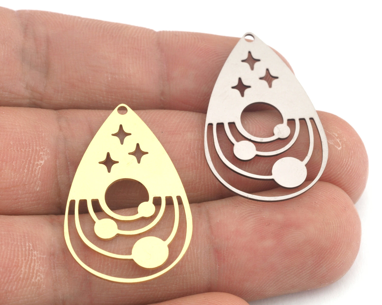 Drop Star Planet Charms Pendant Raw Brass, Stainless Steel 22x36mm 0.5 mm 1 hole Findings 4608