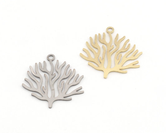 Plant Coral Tree Charms Pendant Raw Brass, Stainless Steel 20x22mm 0.5 mm 1 hole Findings 4608