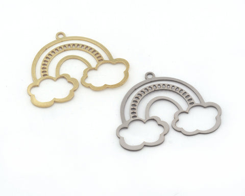 Rainbow Cloud Charms Pendant Raw Brass, Stainless Steel 25x30mm 0.5 mm 1 hole Findings 4611