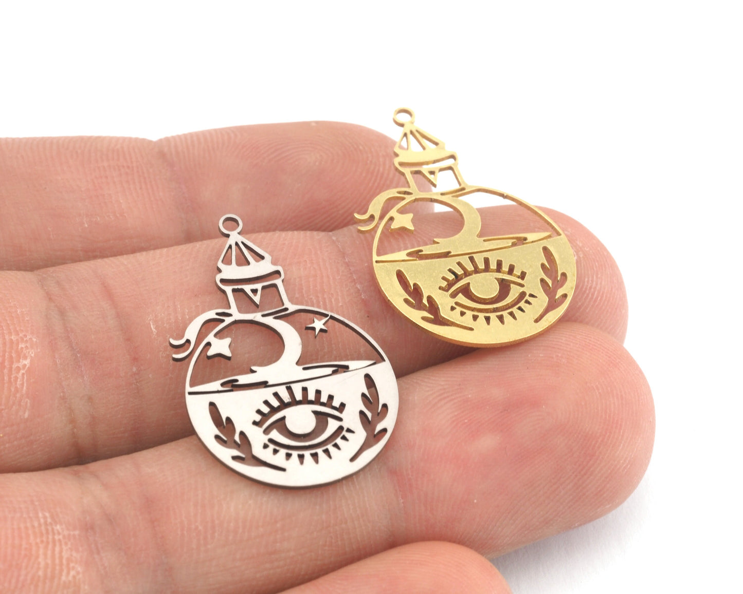 Eye Tower Charms Pendant Raw Brass, Stainless Steel 20x30mm 0.5 mm 1 hole Findings 4611