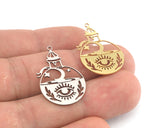 Eye Tower Charms Pendant Raw Brass, Stainless Steel 20x30mm 0.5 mm 1 hole Findings 4611