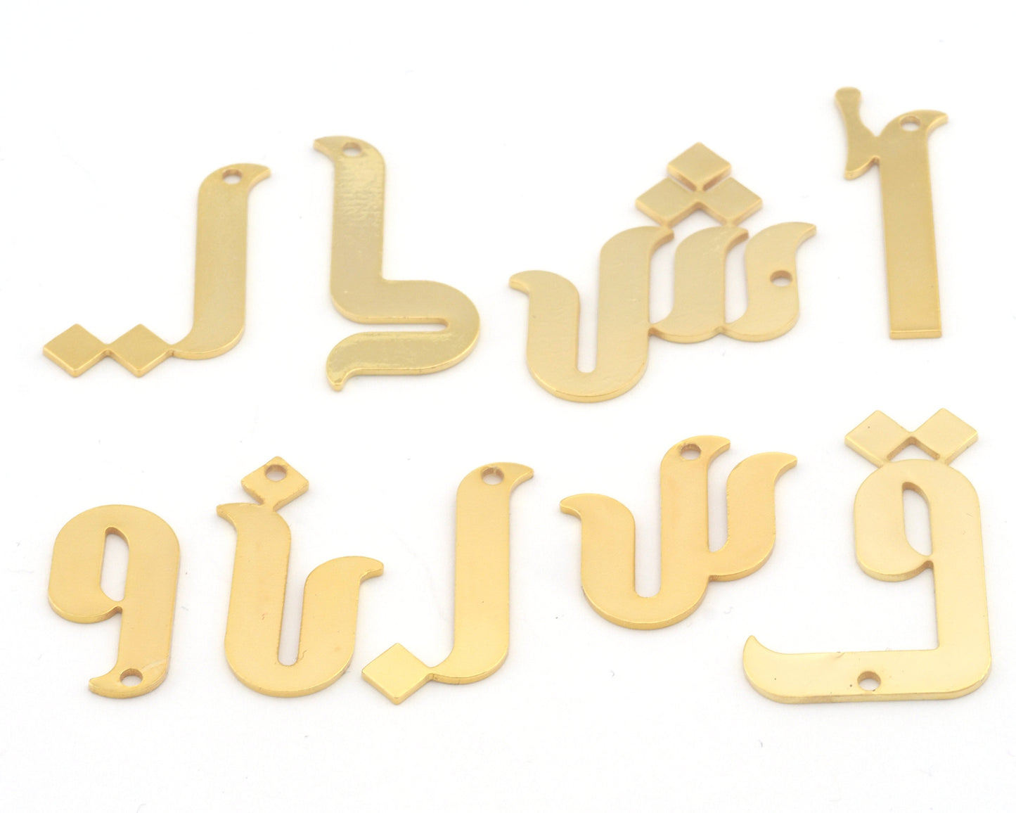 Arabic Letter Pendant Charms Shiny Gold Plated Brass 20-30mm 0.8 mm 1 hole Findings S85