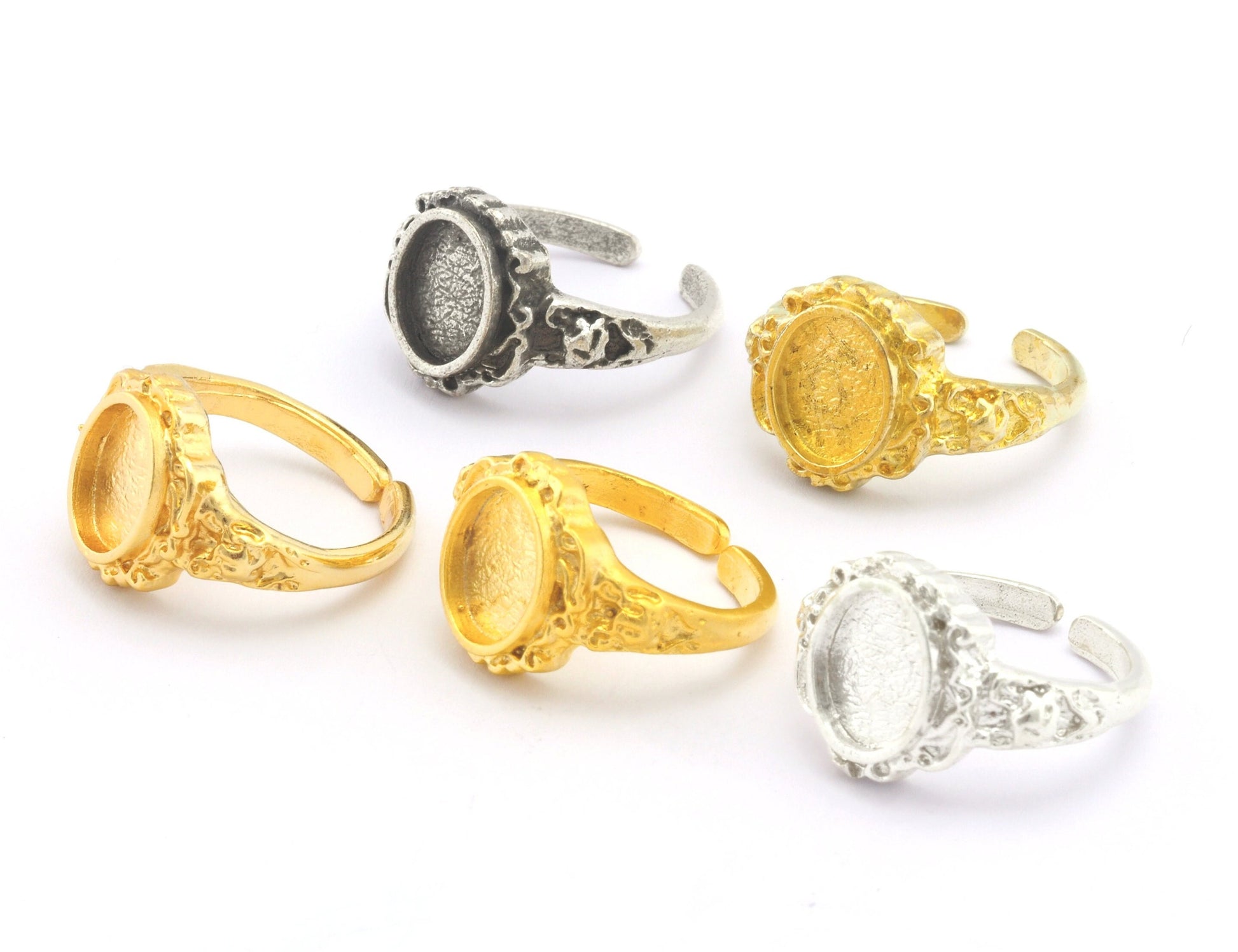 Ethnic Oval Signet Ring Blank - Adjustable raw brass - Antique silver - shiny silver - shiny gold - matte gold plated (6-8 US Size ) 3633