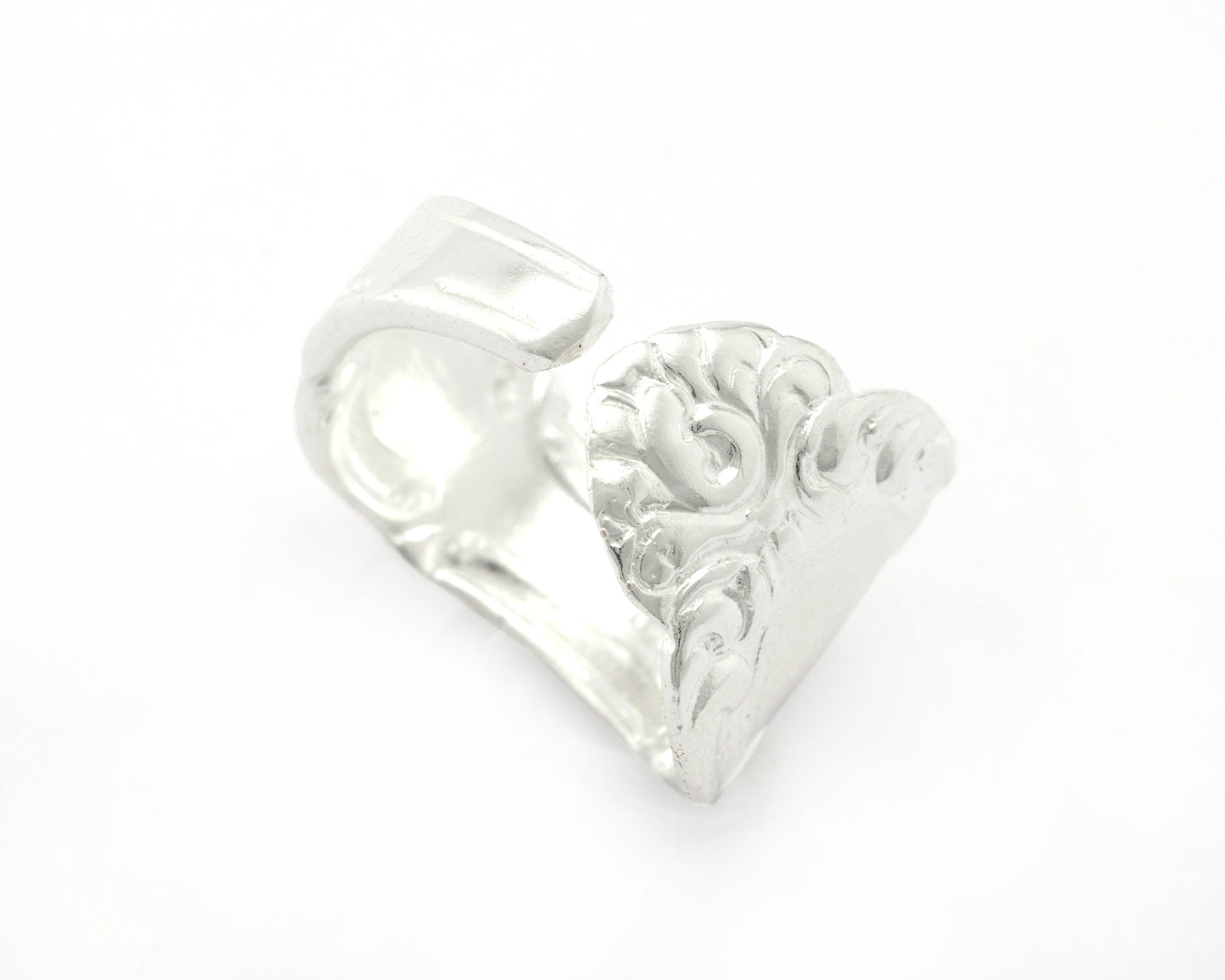 Spoon Ring Flower Patterned Adjustable Shiny Silver Plated Brass (18mm 8US inner size) OZ3221