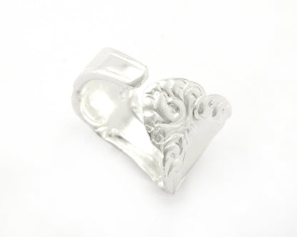 Spoon Ring Flower Patterned Adjustable Shiny Silver Plated Brass (18mm 8US inner size) OZ3221