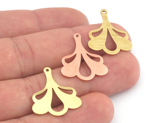 Ginkgo Flower Shape 25x20mm raw brass - Brushed Brass - Raw copper 1 hole charms findings - 4605