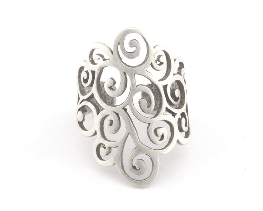 Branches Swirl Statement Adjustable Ring Antique Silver Plated Brass (6 - 8US inner size) Oz4340