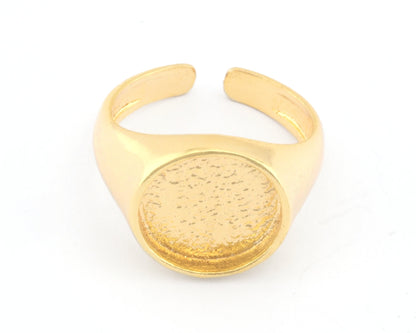 Signet Ring Adjustable ring size 6US - 9US Shiny Gold Plated Brass with 12mm base setting 3951