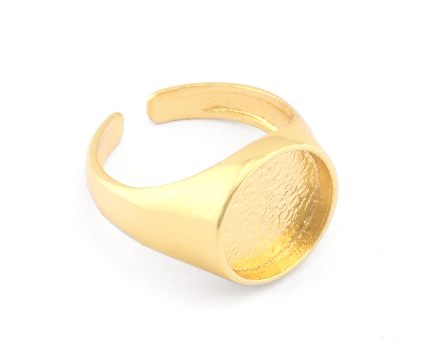 Signet Ring Adjustable ring size 6US - 9US Shiny Gold Plated Brass with 12mm base setting 3951