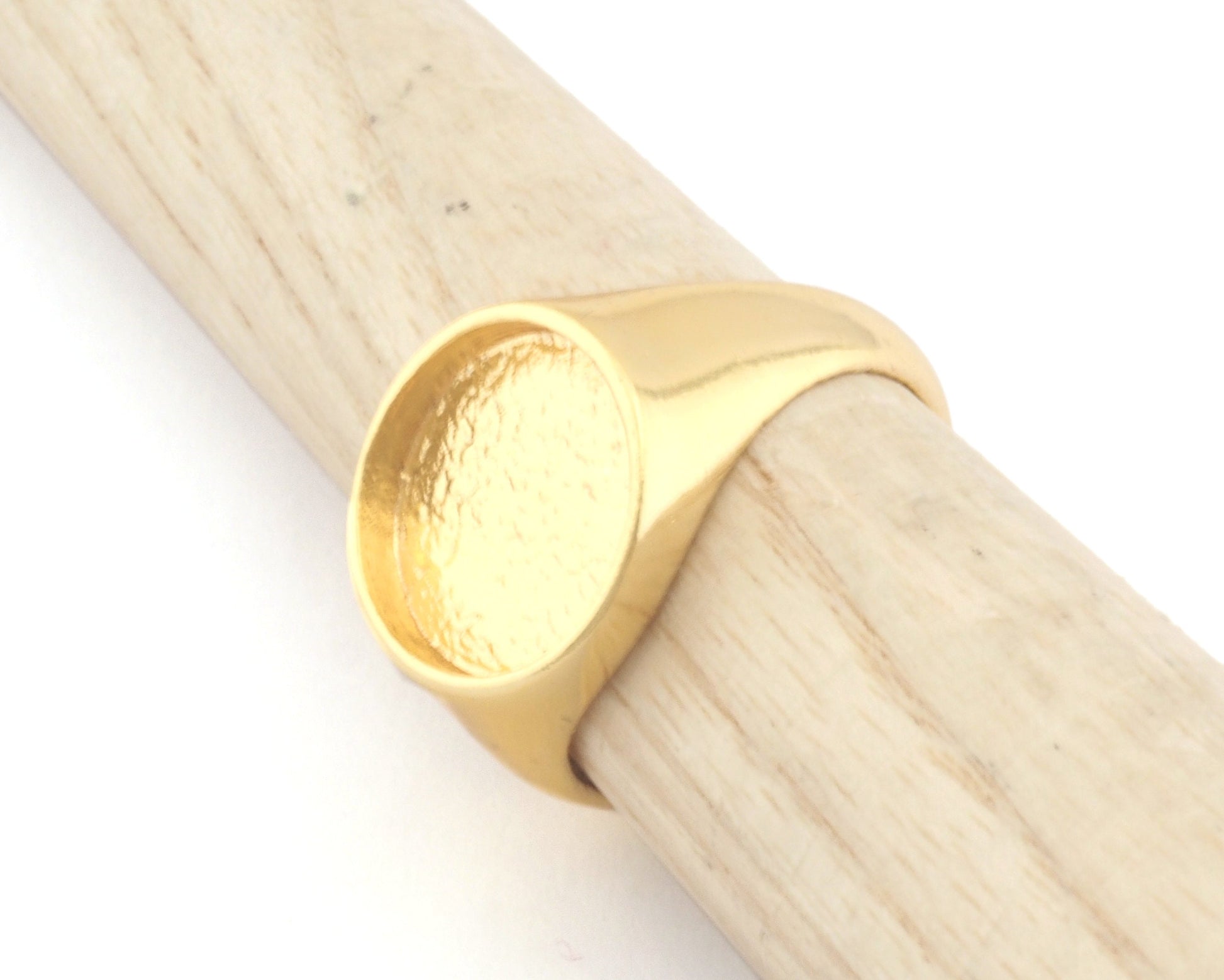 Signet Ring Adjustable ring size 6US - 9US Shiny Gold Plated Brass with 12mm base setting 3951