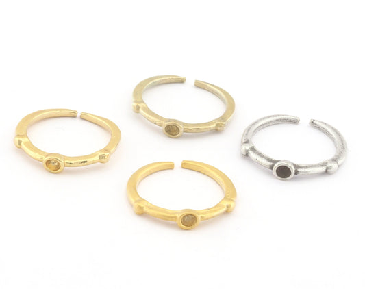 Round ring base blank cup bezel Raw brass-antique silver-Matte gold -shiny gold plated (16mm 5 US inner size - Adjustable ) 2234