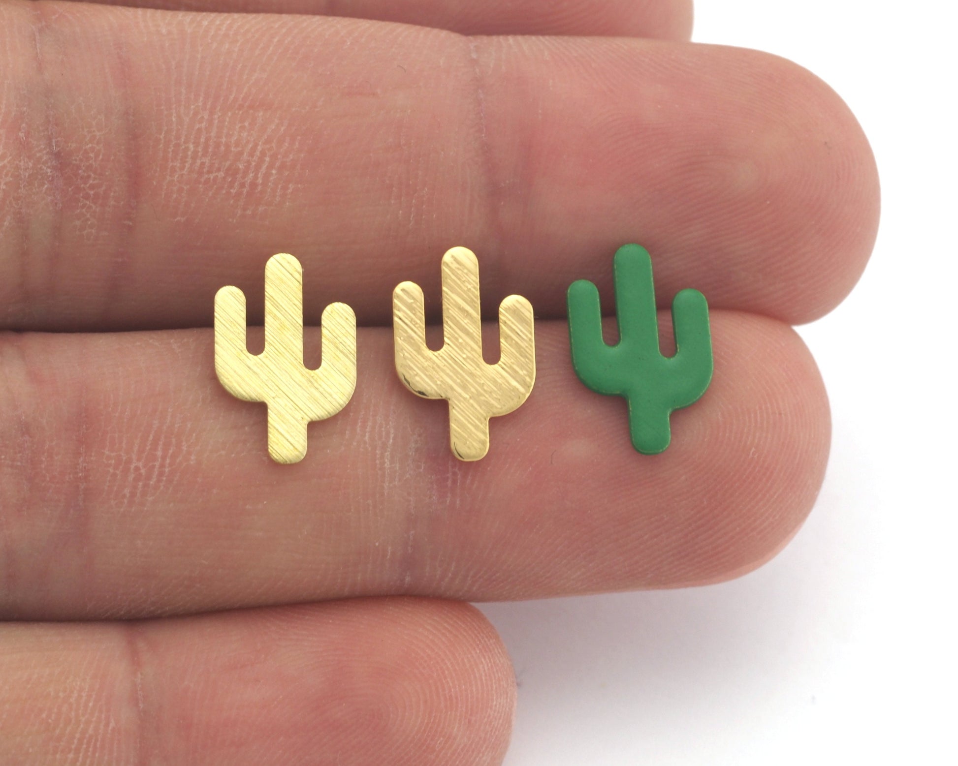 Cactus Earring Stud Post Wire Base Brass Brushed - Green Painted - Brushed Gold Plated Earring Blanks OZ4616