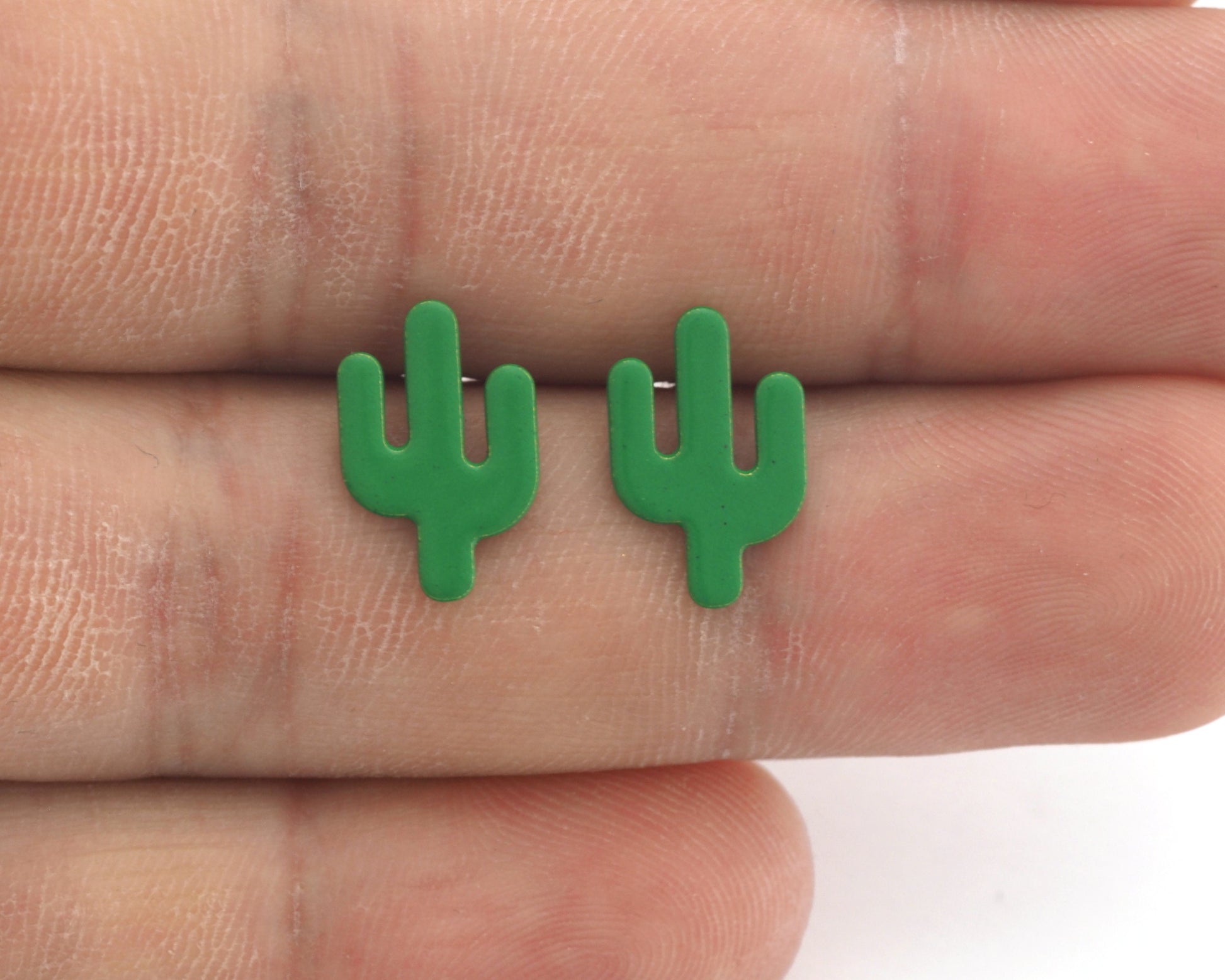 Cactus Earring Stud Post Wire Base Brass Brushed - Green Painted - Brushed Gold Plated Earring Blanks OZ4616