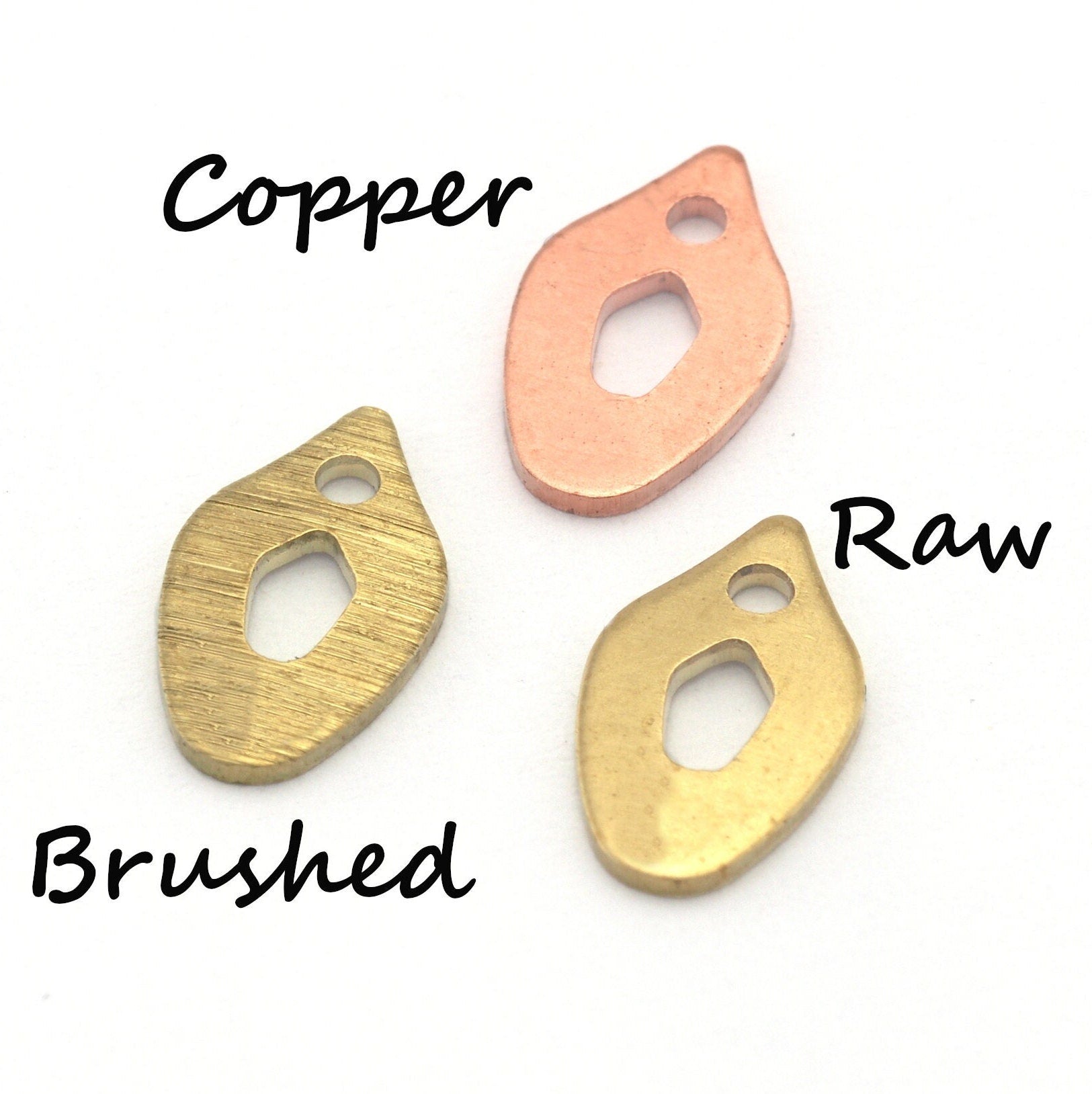 Drop Charms Raw Hammered - Brushed Brass - Copper 10x6mm 0.8 mm 1 holes Findings 3132