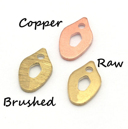 Drop Charms Raw Hammered - Brushed Brass - Copper 10x6mm 0.8 mm 1 holes Findings 3132