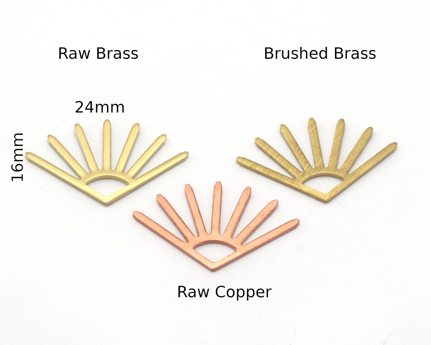 Sun Charms 24x16mm No Hole Raw Copper - Brass - Brushed Brass findings S165-70