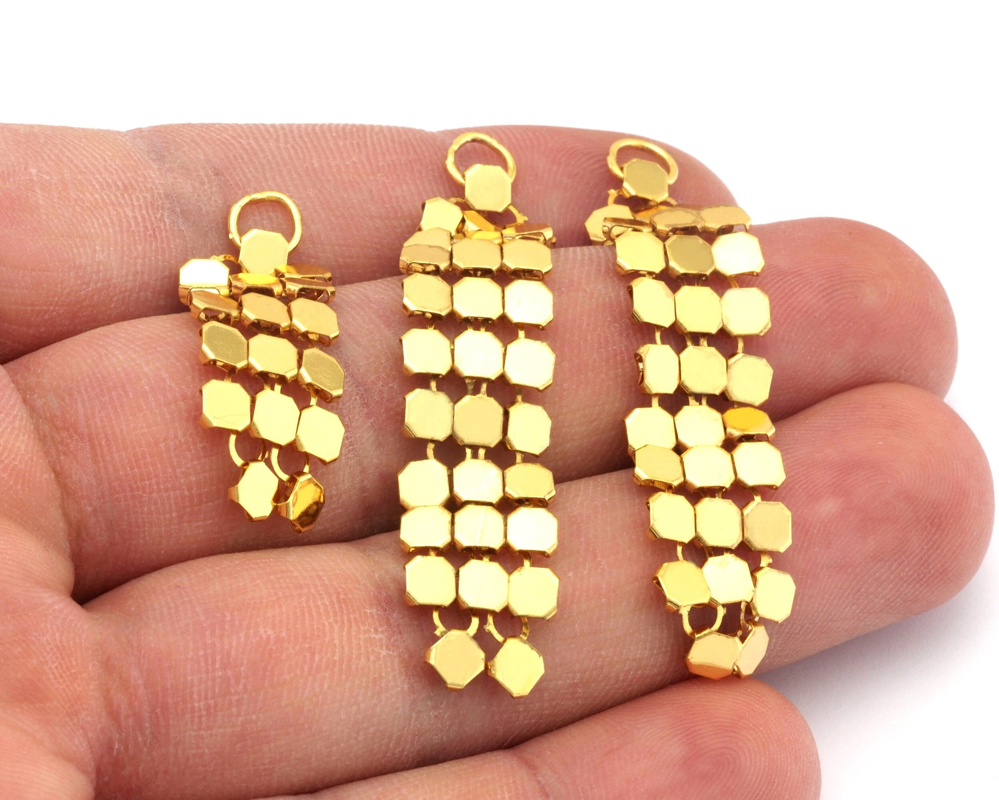 Dangle Cubes discs Earring Charms Shiny Gold Plated Brass 37-47-57mm one loop findings S152